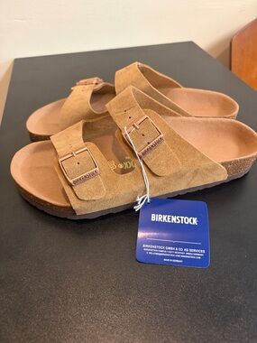 Birkenstock Arizona Suede Two-Strap Sandals in Tan